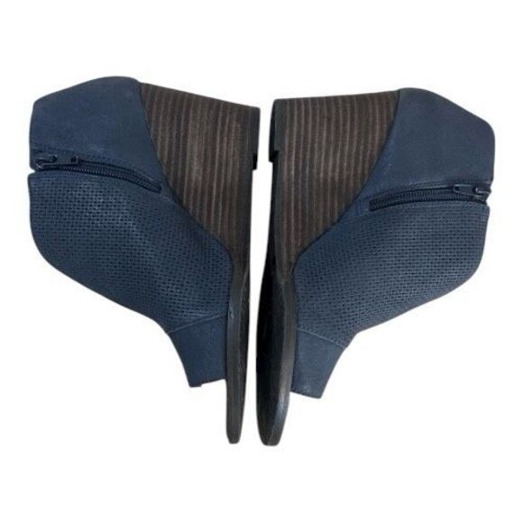 Lucky Brand Jedrek Women Wedge Boots Size 7.5 Leather Blue Heel Zip Peep Toe - Picture 5 of 12